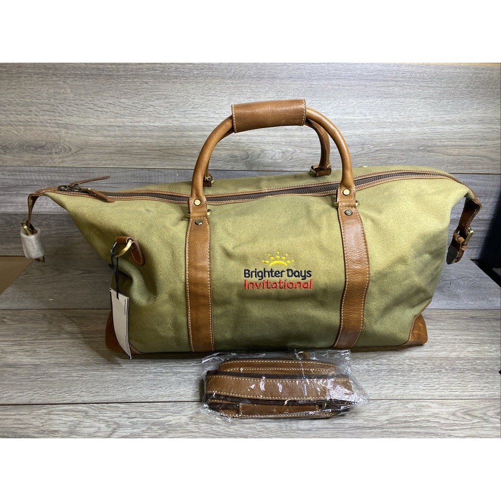 FH Wadsworth NYC Duffle Bag Canvas & Leather Adjustable Straps NWT Embroidered